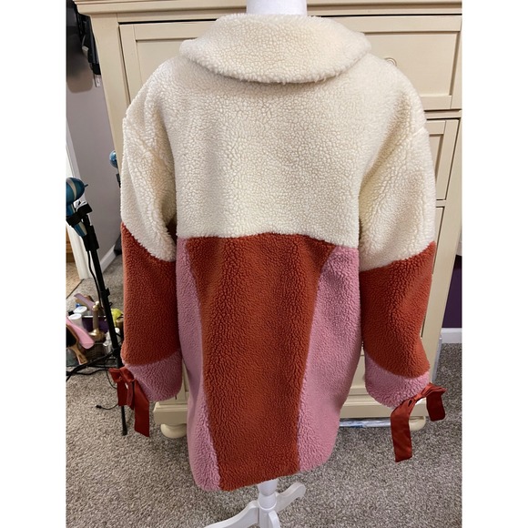 Love and Lemons Womens Rumi Sherpa Jacket Pink White Burnt Orange Size M - Picture 4 of 5